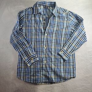 Izod Boys 10-12 Blue, White & Yellow Plaid Button-Down Shirt
